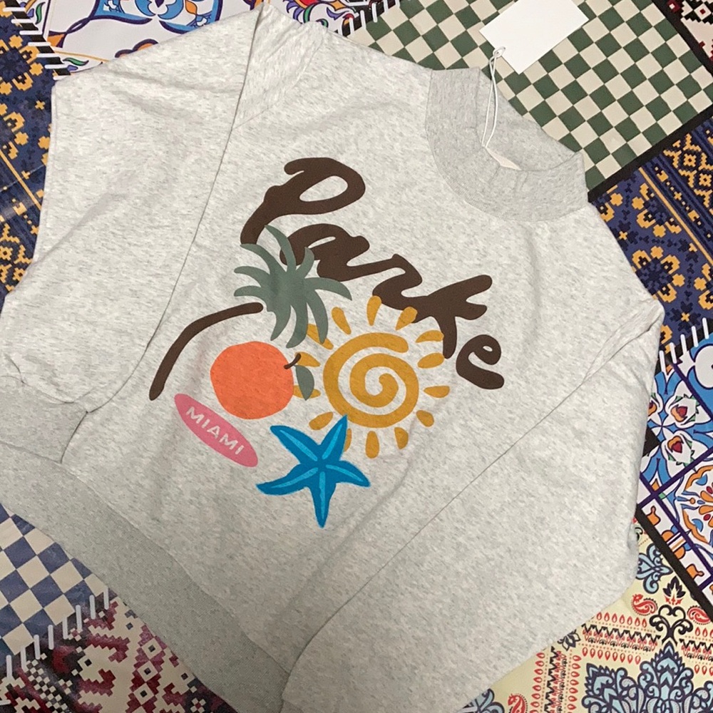 Parke Heather Grey mock Neck pullover with Miami Tropical print size XXL